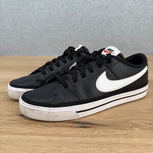 Nike Mens Court Legacy Sneaker Shoe Size 10 Black White Leather Swoosh Low Top